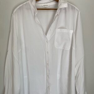 Women’s white beach coverup casual button shirt 1x